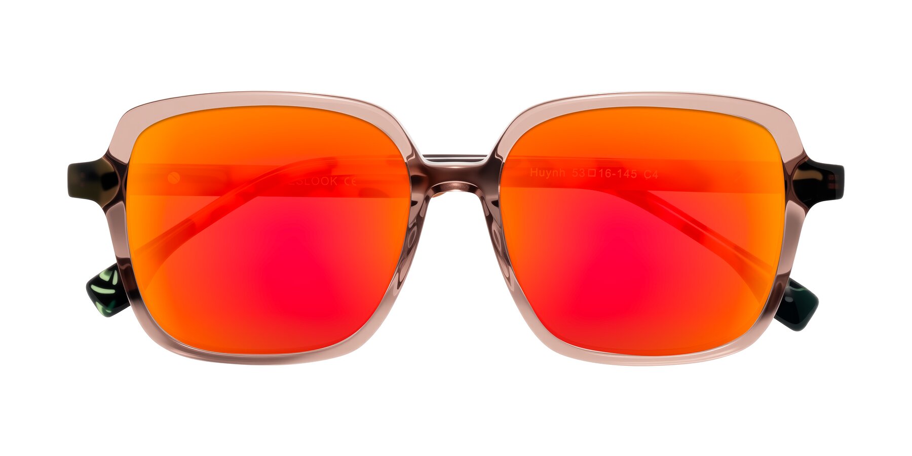 Folded Front of Huynh in Blush Brown/Ivory Tortoise with Red Gold Mirrored Lenses