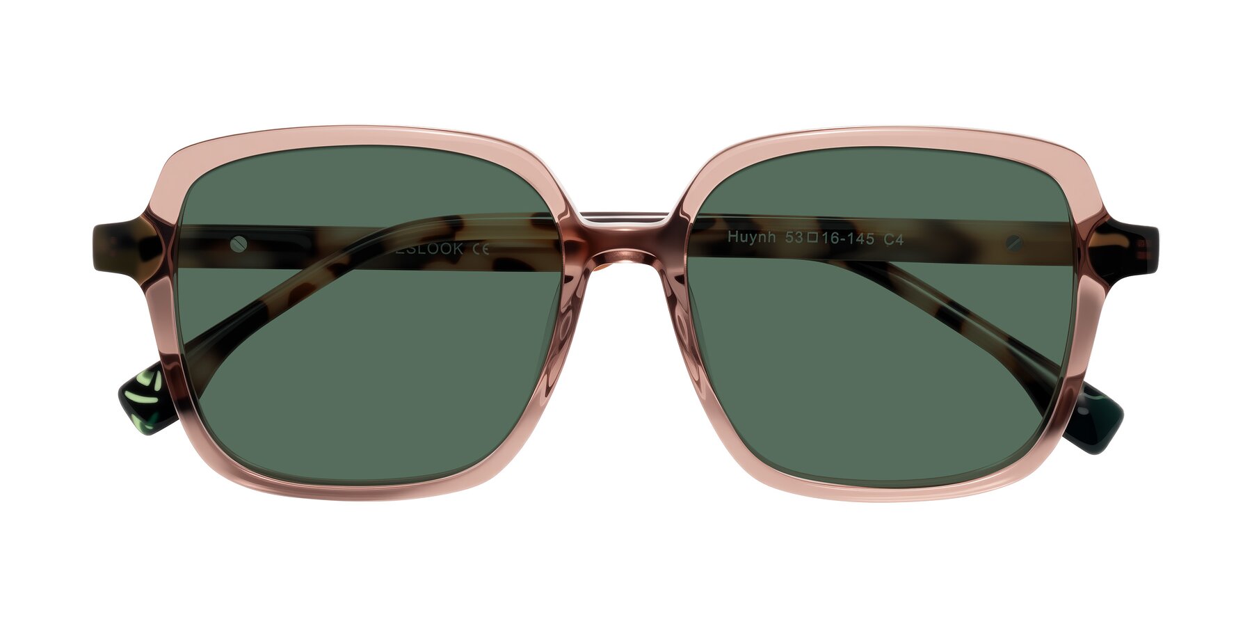 Folded Front of Huynh in Blush Brown/Ivory Tortoise with Green Polarized Lenses