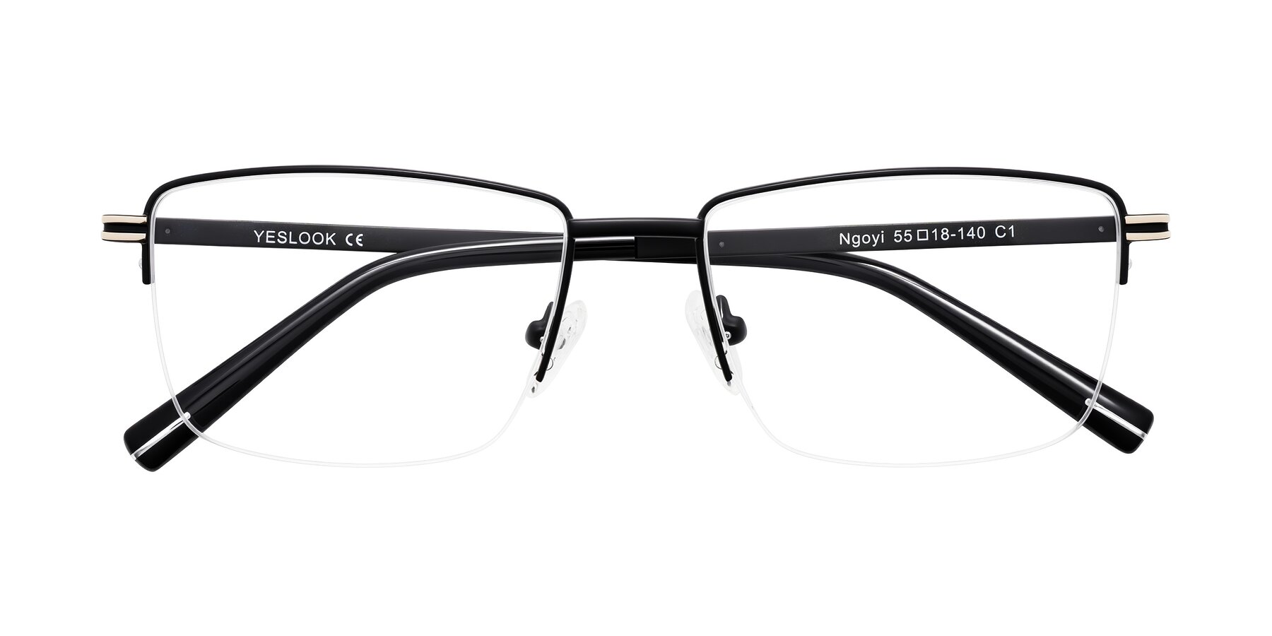 Folded Front of Ngoyi in Matte Black with Clear Eyeglass Lenses