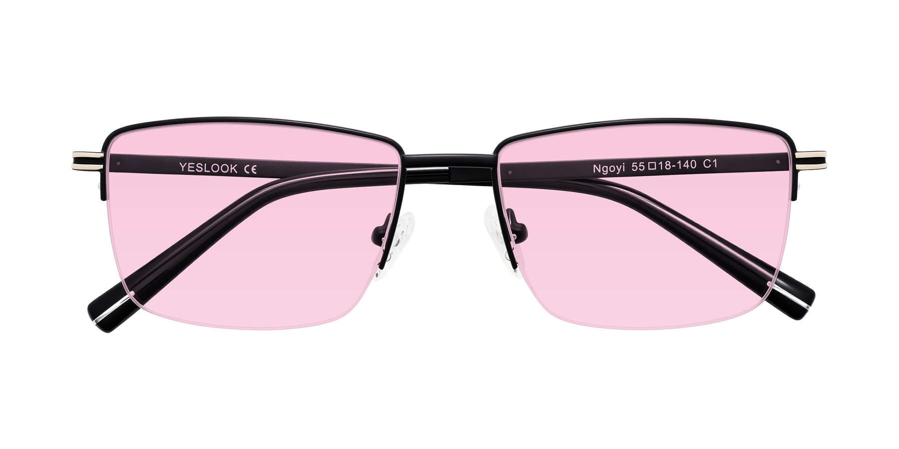 Folded Front of Ngoyi in Matte Black with Light Pink Tinted Lenses