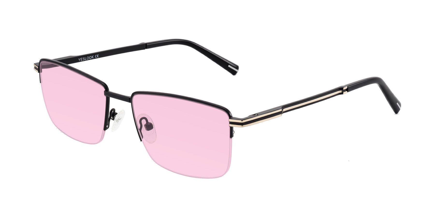 Angle of Ngoyi in Matte Black with Light Pink Tinted Lenses