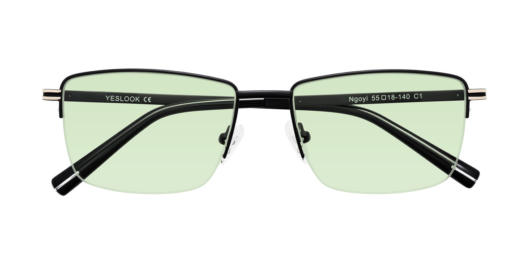 Folded Front of Ngoyi in Matte Black with Light Green Tinted Lenses