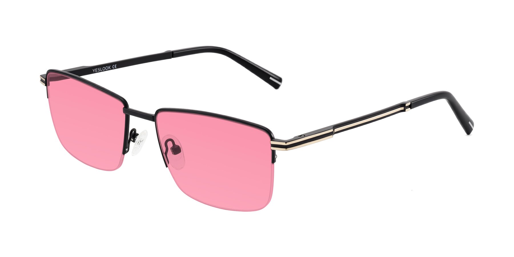 Angle of Ngoyi in Matte Black with Pink Tinted Lenses