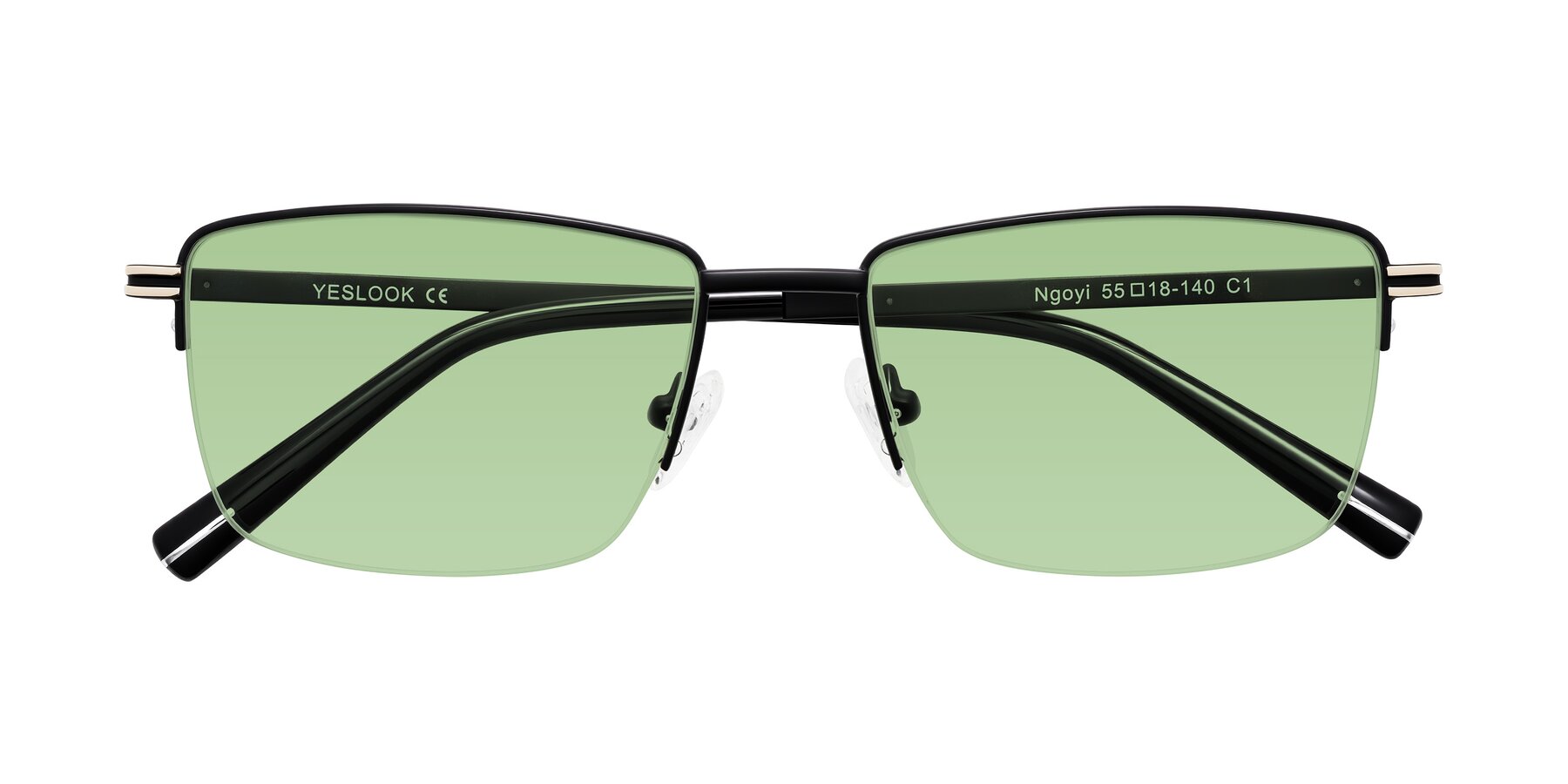 Folded Front of Ngoyi in Matte Black with Medium Green Tinted Lenses