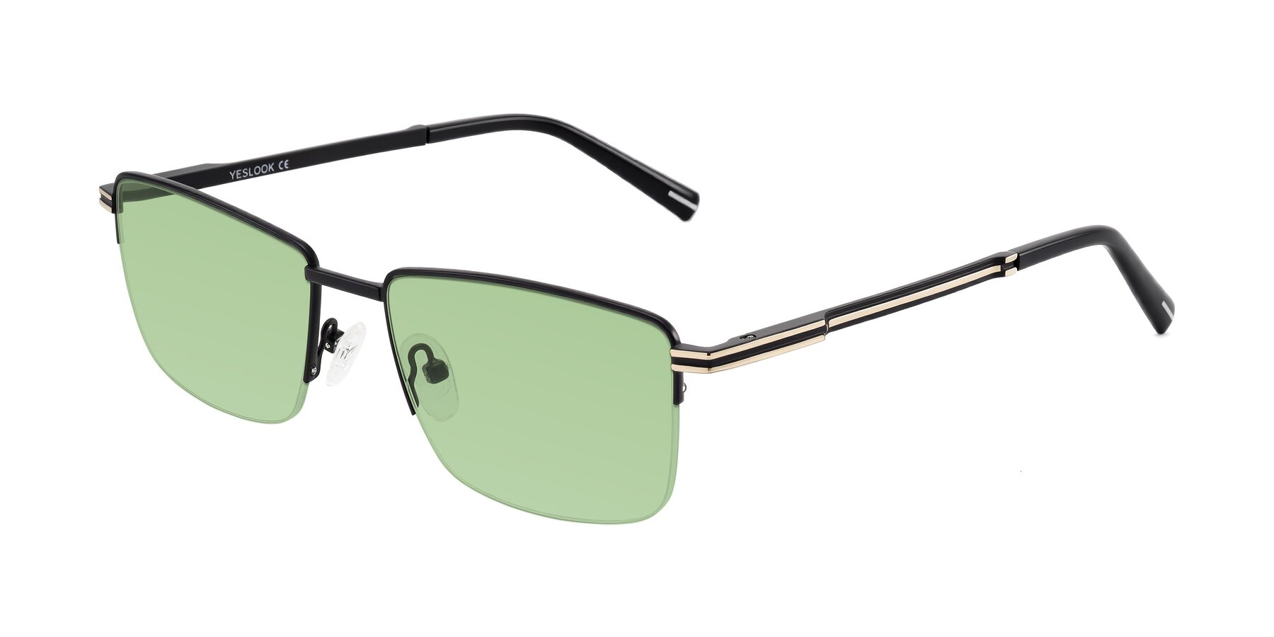Angle of Ngoyi in Matte Black with Medium Green Tinted Lenses