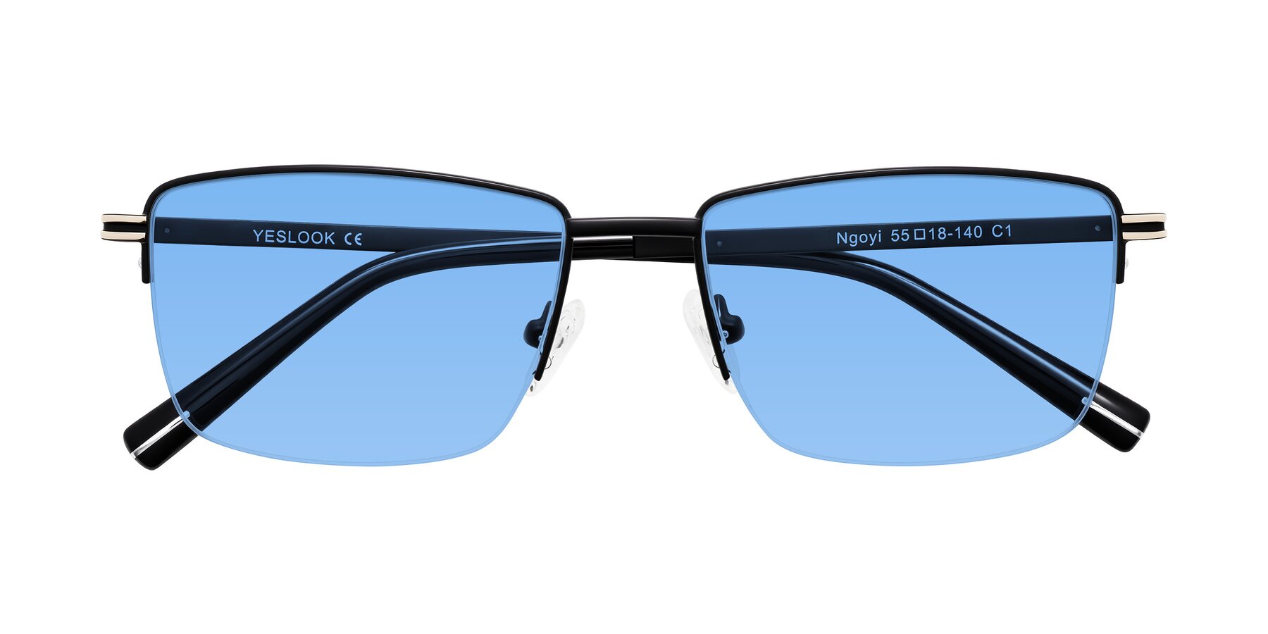 Folded Front of Ngoyi in Matte Black with Medium Blue Tinted Lenses