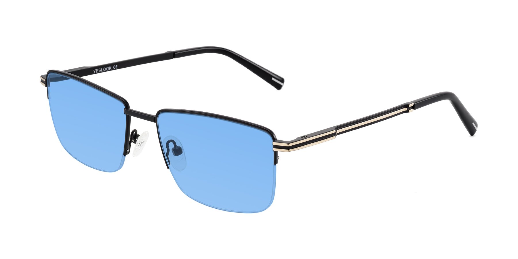 Angle of Ngoyi in Matte Black with Medium Blue Tinted Lenses