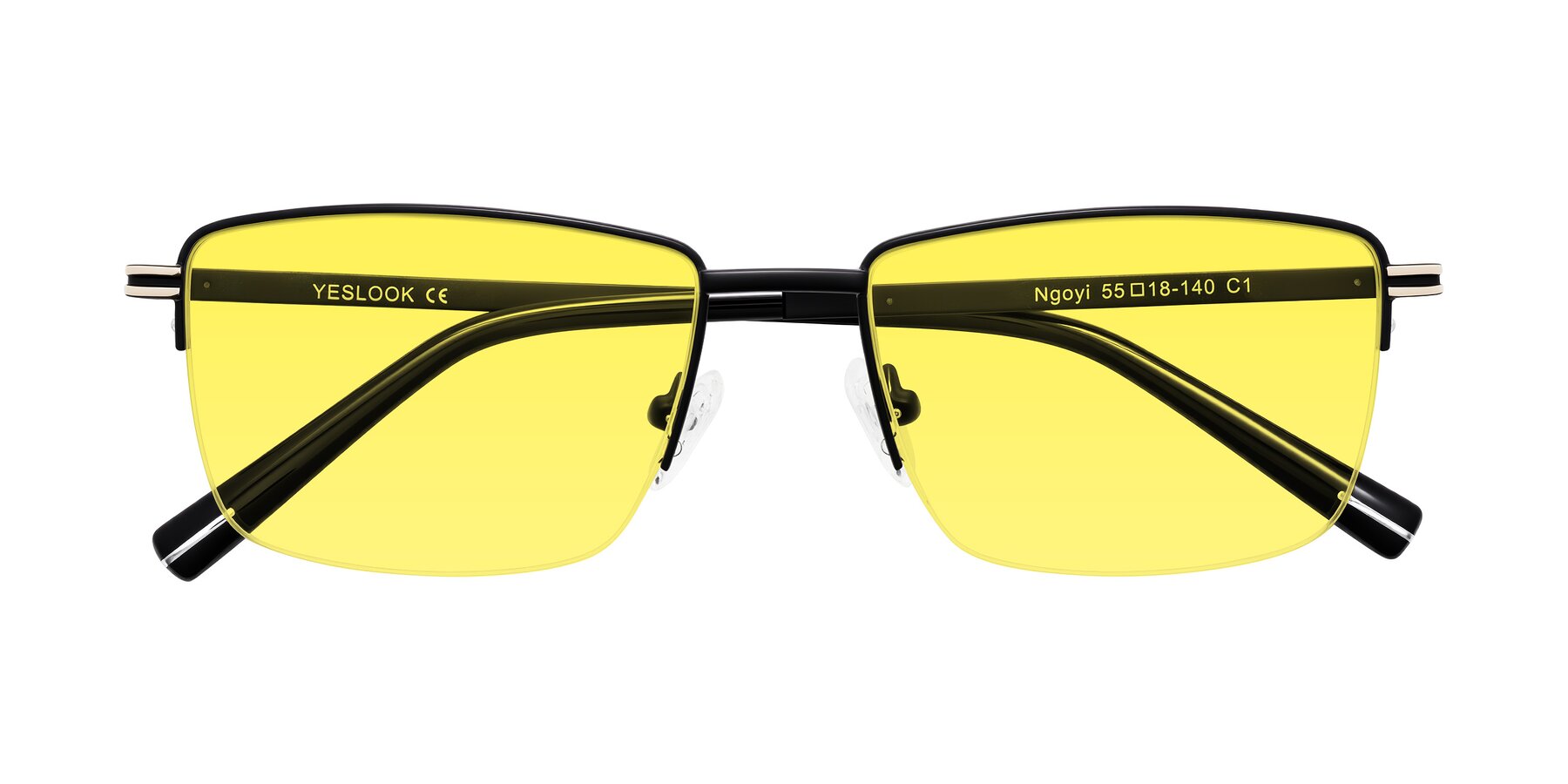 Folded Front of Ngoyi in Matte Black with Medium Yellow Tinted Lenses