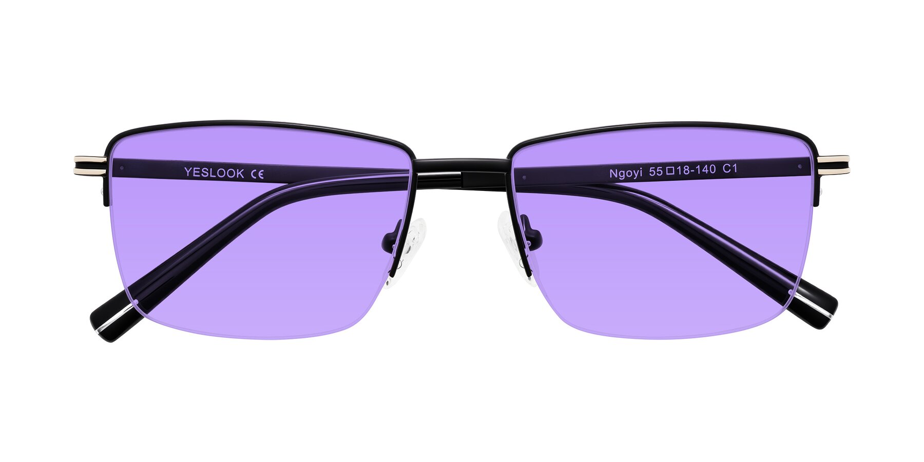 Folded Front of Ngoyi in Matte Black with Medium Purple Tinted Lenses