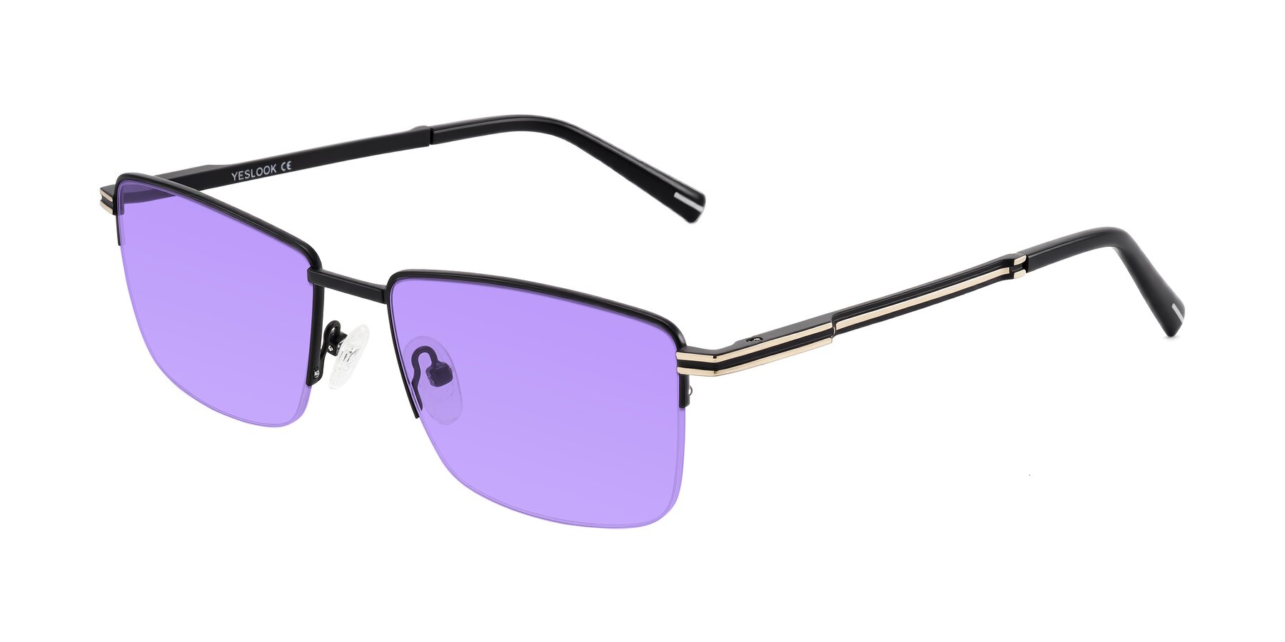 Angle of Ngoyi in Matte Black with Medium Purple Tinted Lenses
