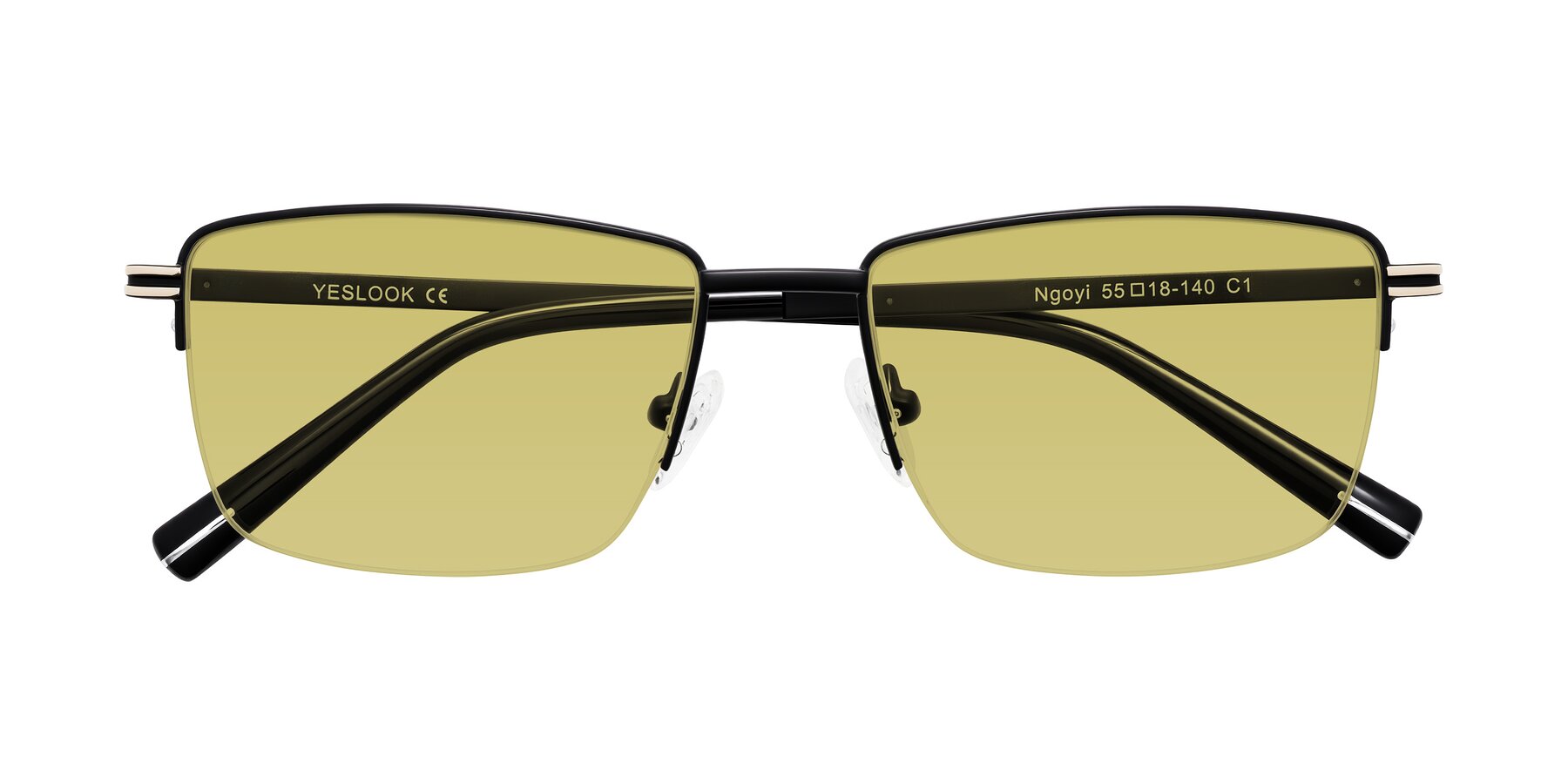 Folded Front of Ngoyi in Matte Black with Medium Champagne Tinted Lenses