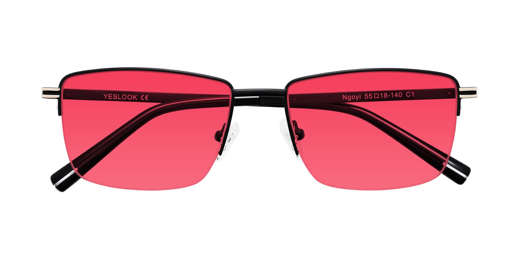 Folded Front of Ngoyi in Matte Black with Red Tinted Lenses