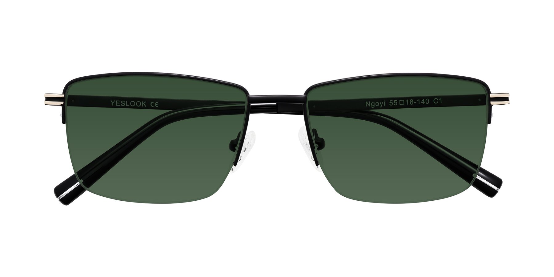 Folded Front of Ngoyi in Matte Black with Green Tinted Lenses