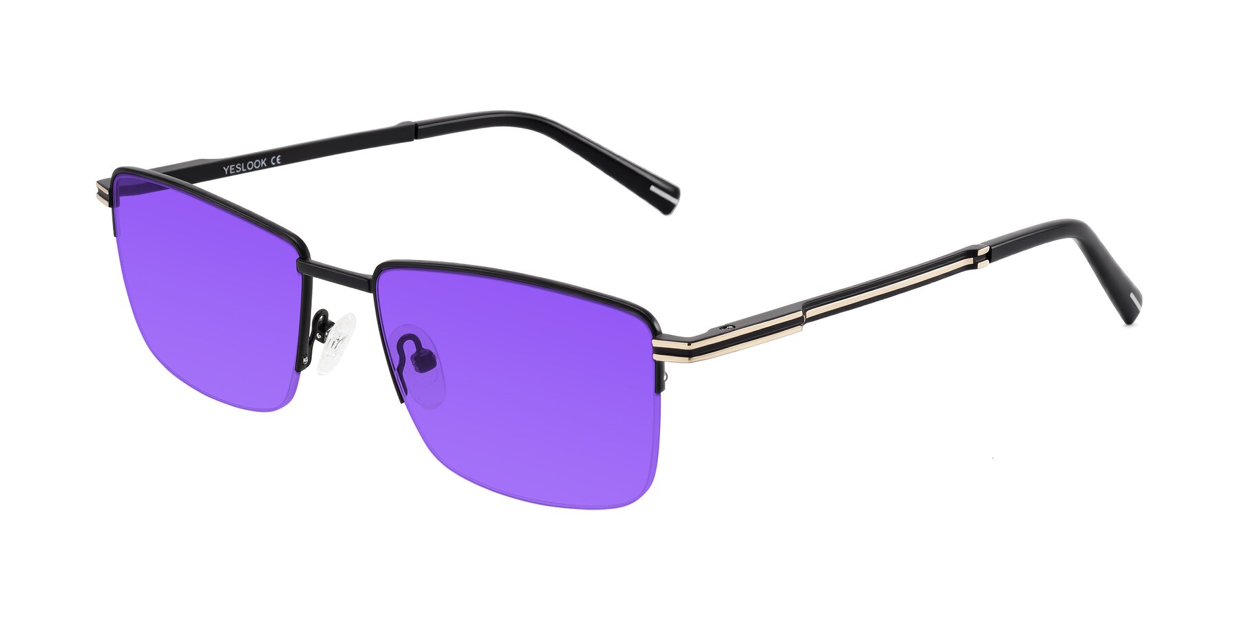 Angle of Ngoyi in Matte Black with Purple Tinted Lenses