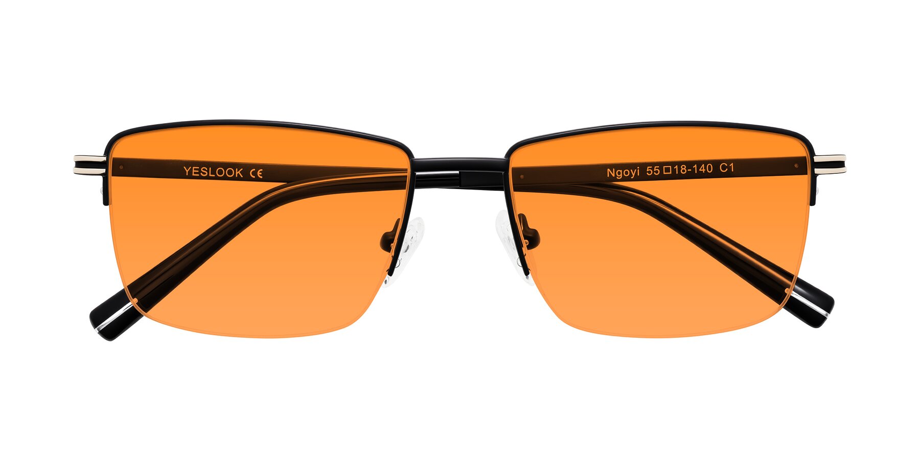 Folded Front of Ngoyi in Matte Black with Orange Tinted Lenses