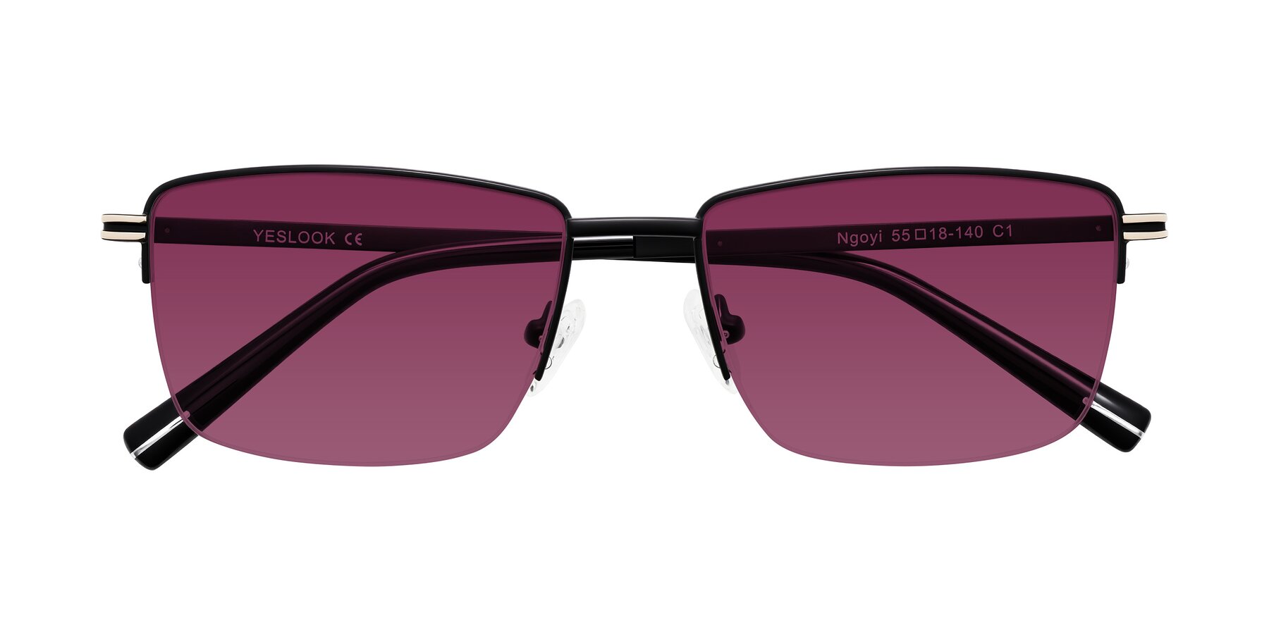 Folded Front of Ngoyi in Matte Black with Wine Tinted Lenses