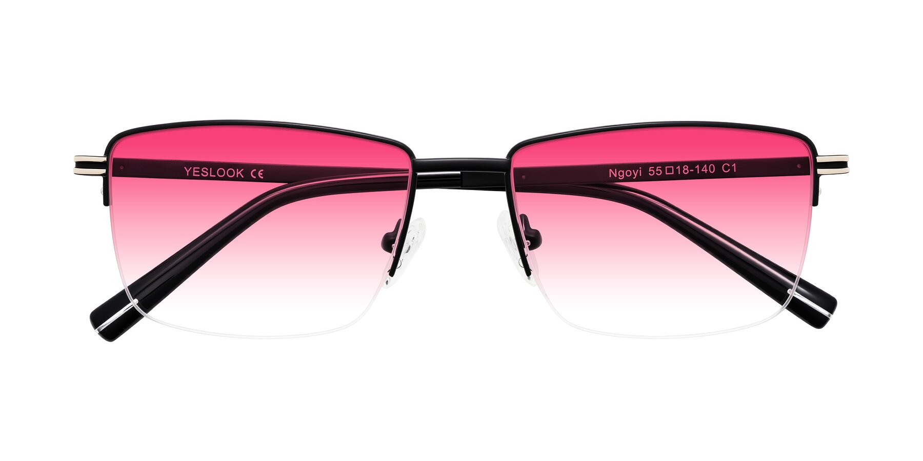 Folded Front of Ngoyi in Matte Black with Pink Gradient Lenses