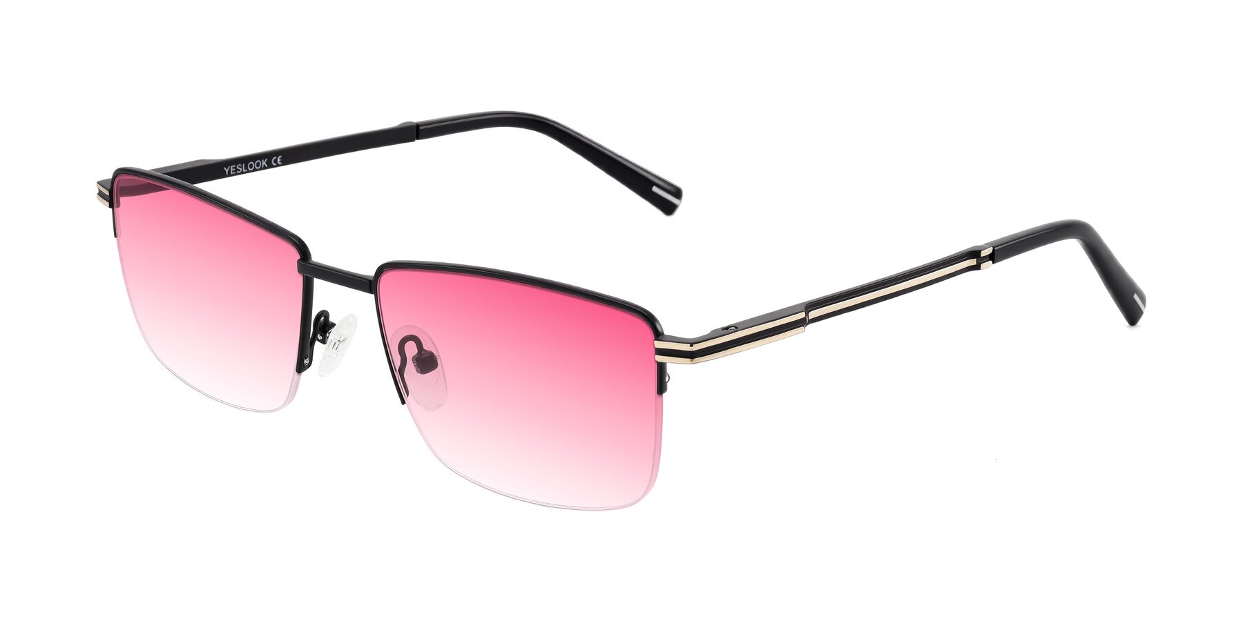 Angle of Ngoyi in Matte Black with Pink Gradient Lenses