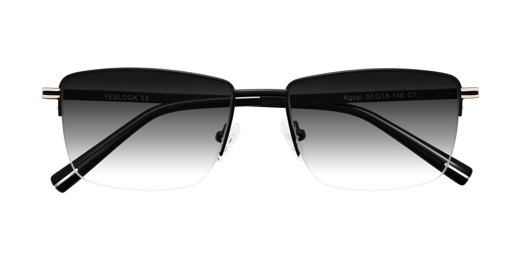 Folded Front of Ngoyi in Matte Black with Gray Gradient Lenses