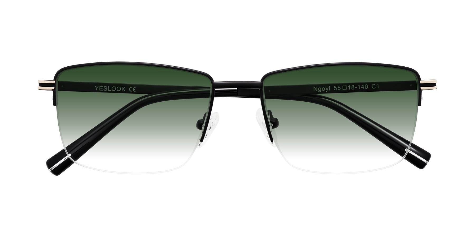 Folded Front of Ngoyi in Matte Black with Green Gradient Lenses