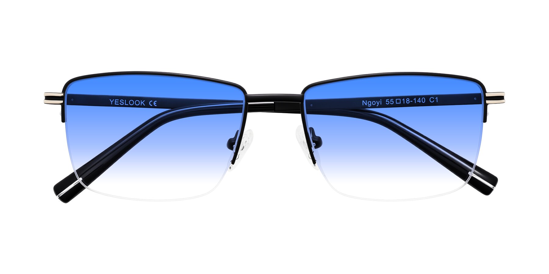 Folded Front of Ngoyi in Matte Black with Blue Gradient Lenses