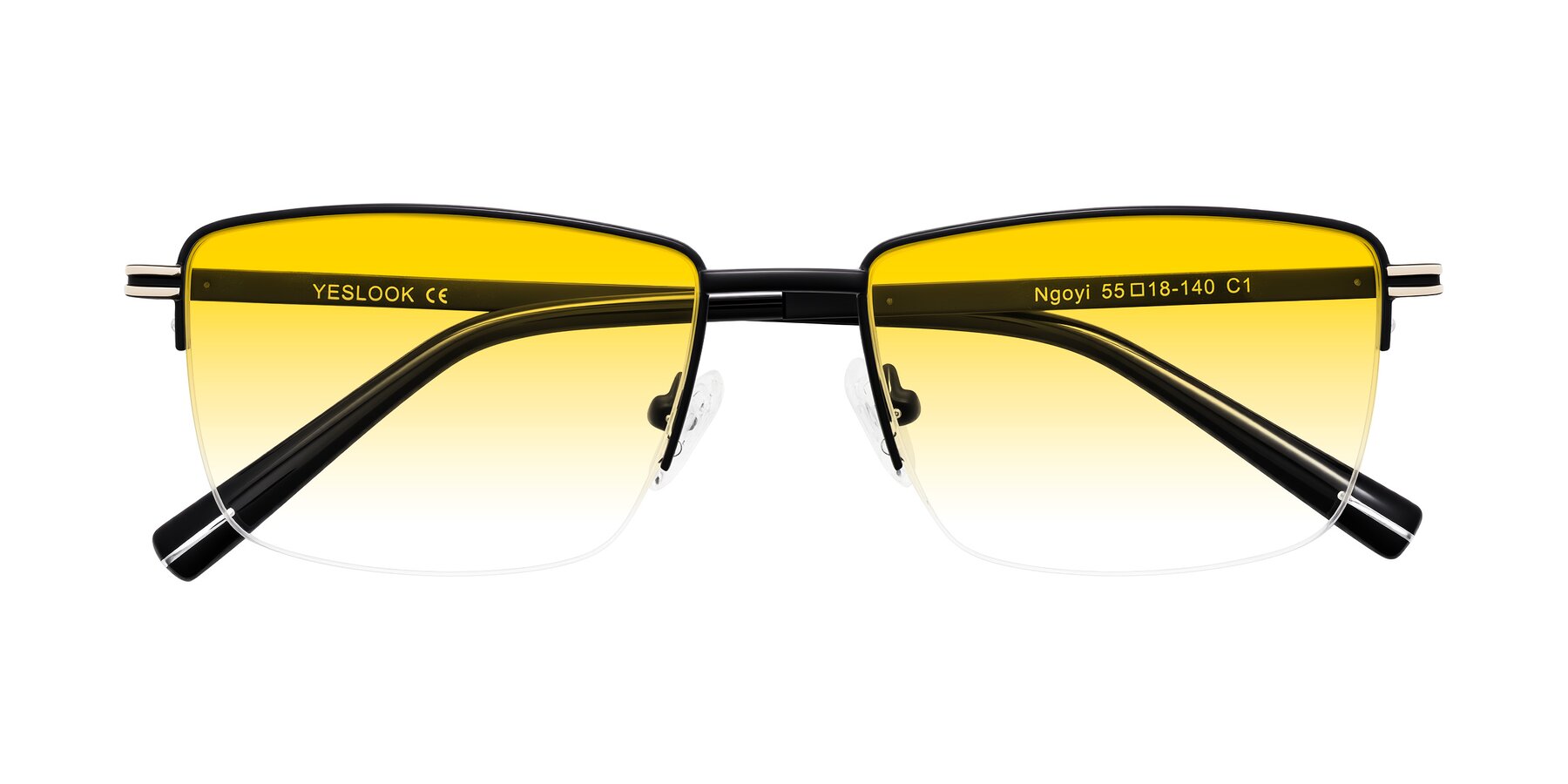 Folded Front of Ngoyi in Matte Black with Yellow Gradient Lenses