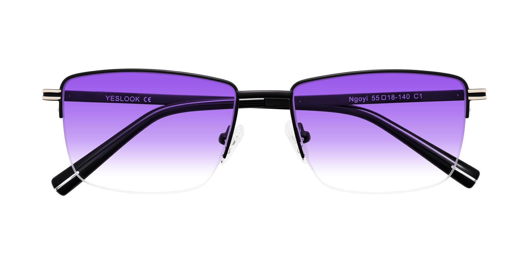 Folded Front of Ngoyi in Matte Black with Purple Gradient Lenses