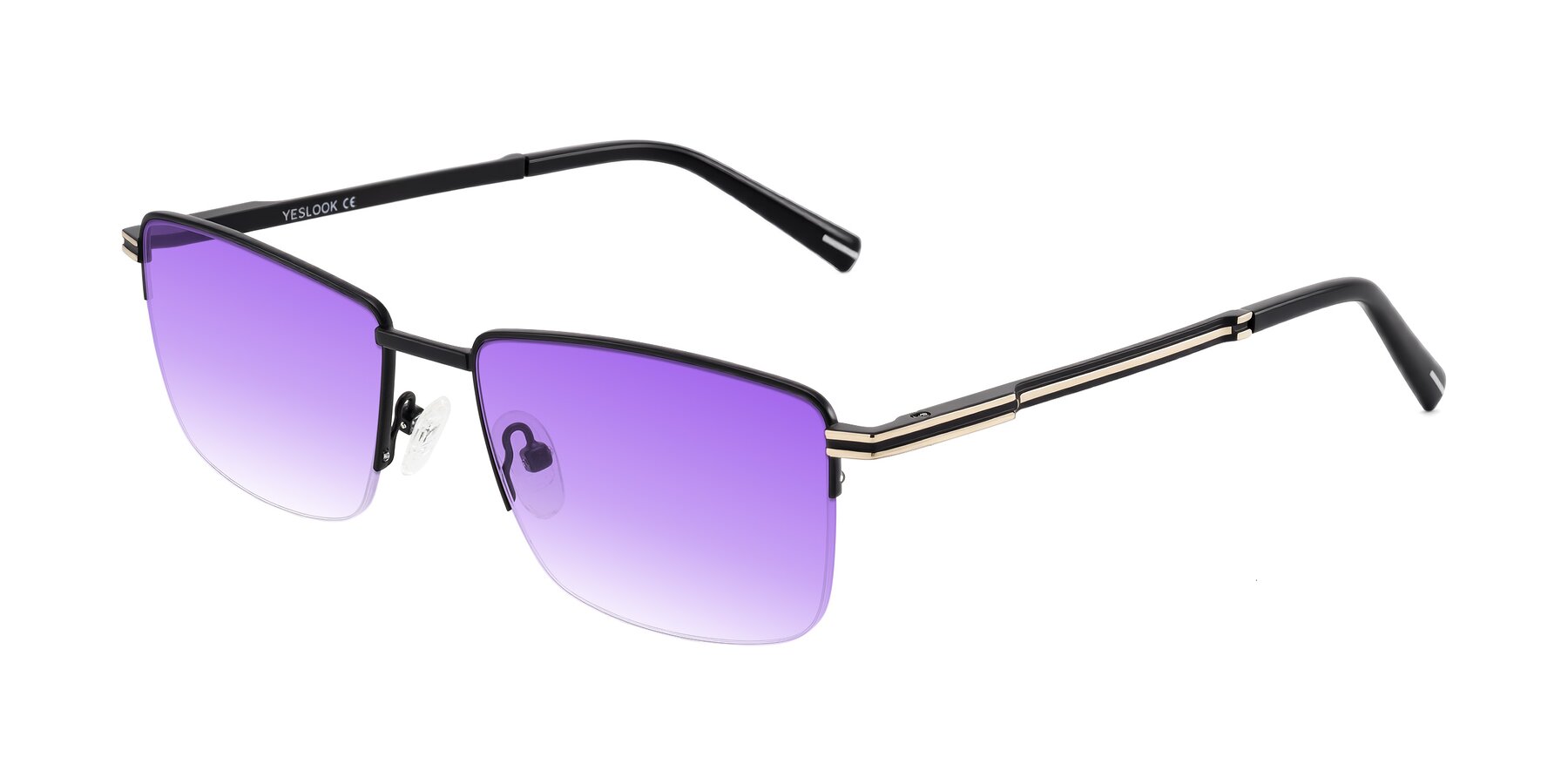 Angle of Ngoyi in Matte Black with Purple Gradient Lenses