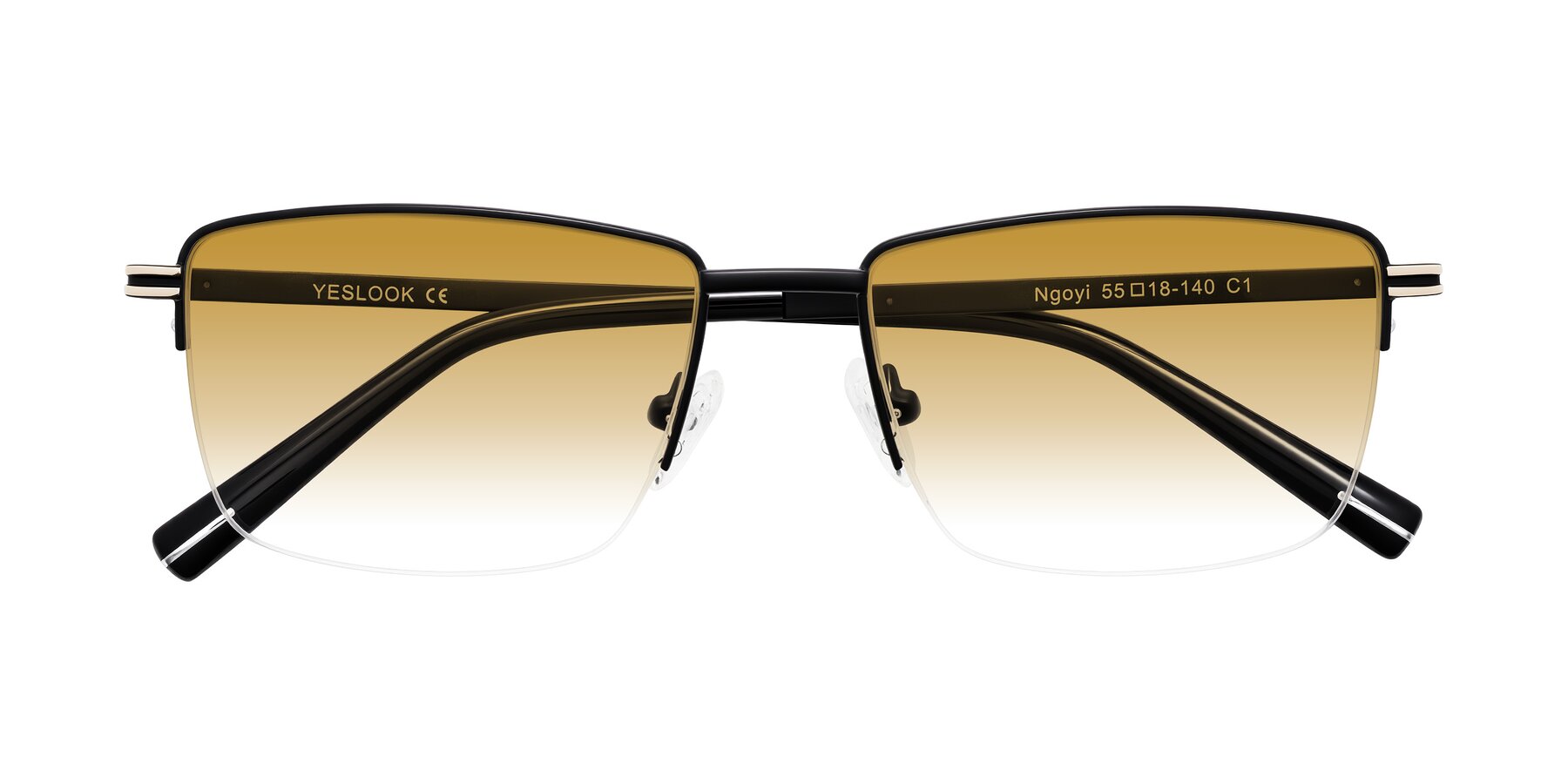 Folded Front of Ngoyi in Matte Black with Champagne Gradient Lenses