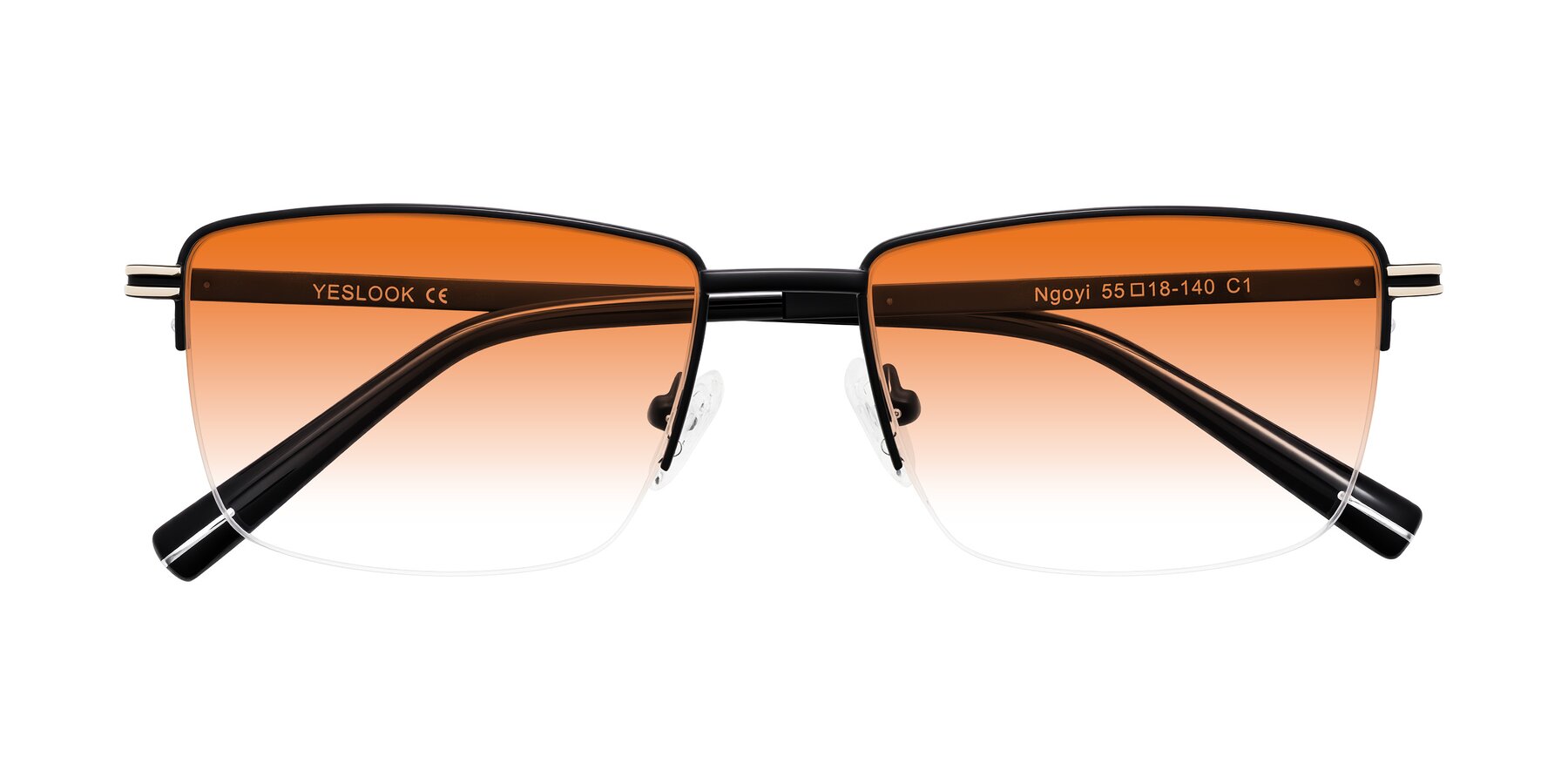 Folded Front of Ngoyi in Matte Black with Orange Gradient Lenses