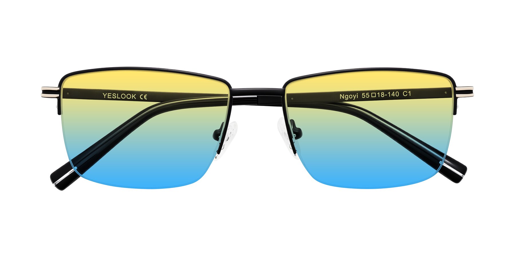 Folded Front of Ngoyi in Matte Black with Yellow / Blue Gradient Lenses