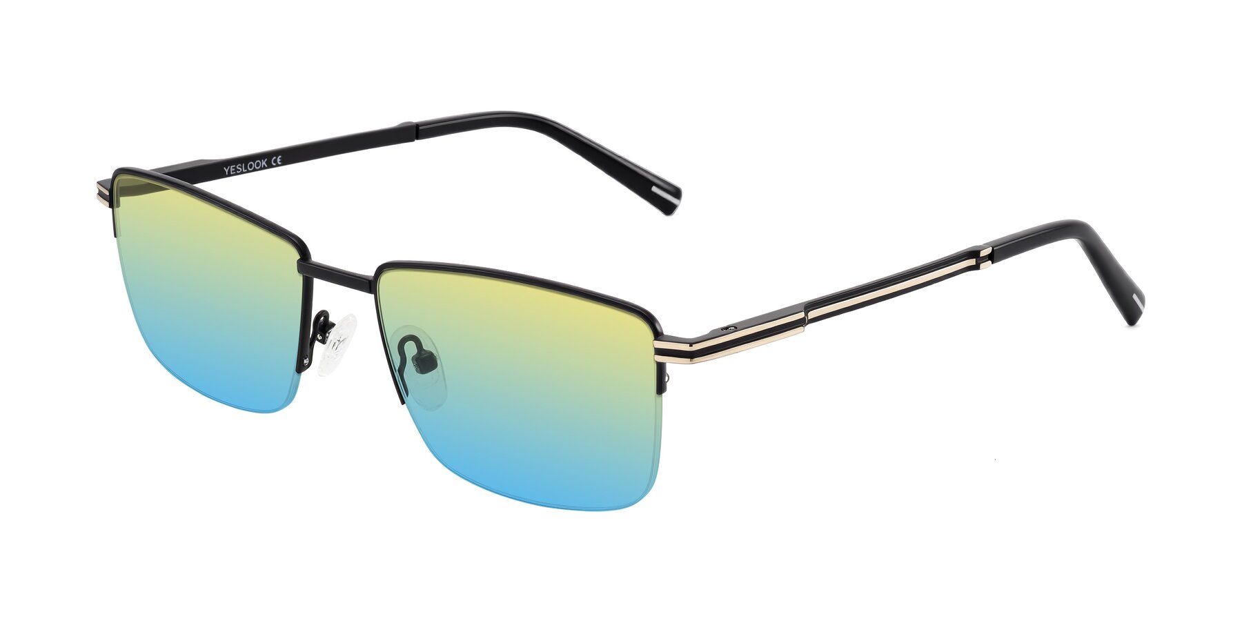 Angle of Ngoyi in Matte Black with Yellow / Blue Gradient Lenses