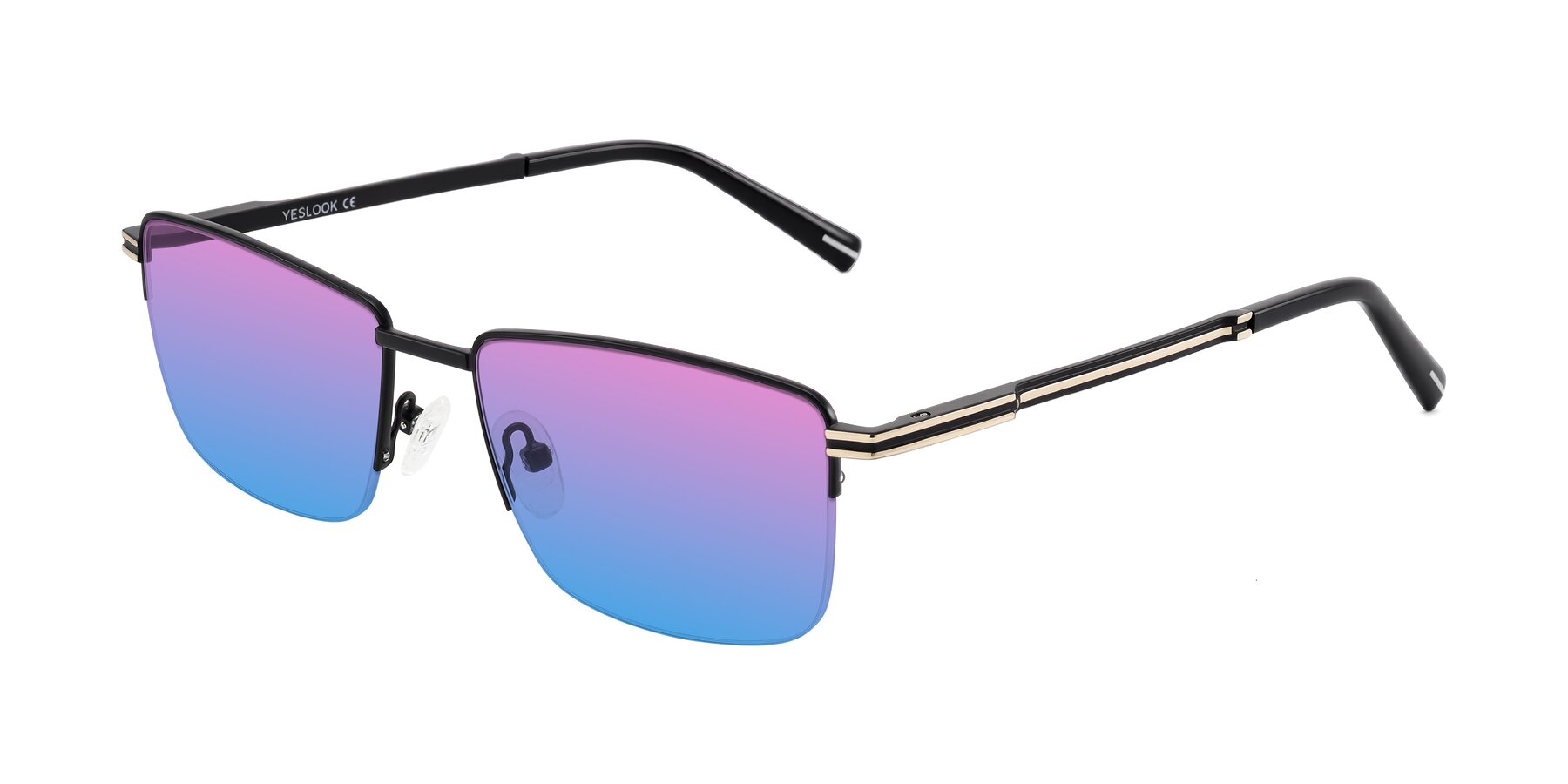 Angle of Ngoyi in Matte Black with Pink / Blue Gradient Lenses