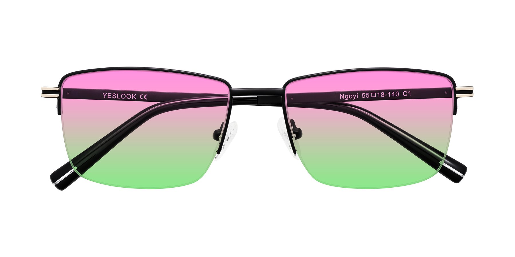 Folded Front of Ngoyi in Matte Black with Pink / Green Gradient Lenses