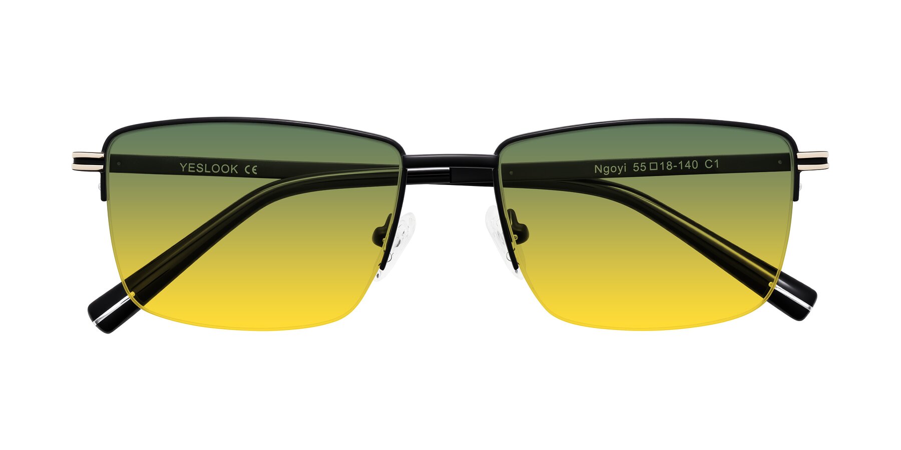 Folded Front of Ngoyi in Matte Black with Green / Yellow Gradient Lenses