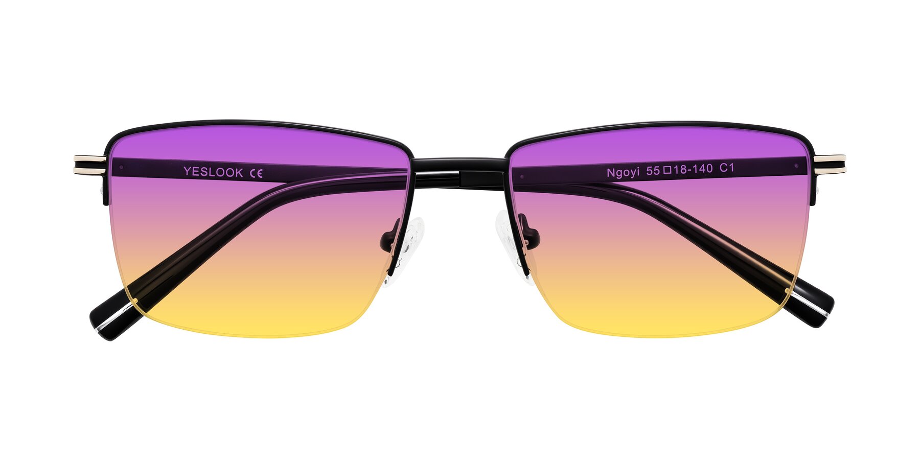 Folded Front of Ngoyi in Matte Black with Purple / Yellow Gradient Lenses