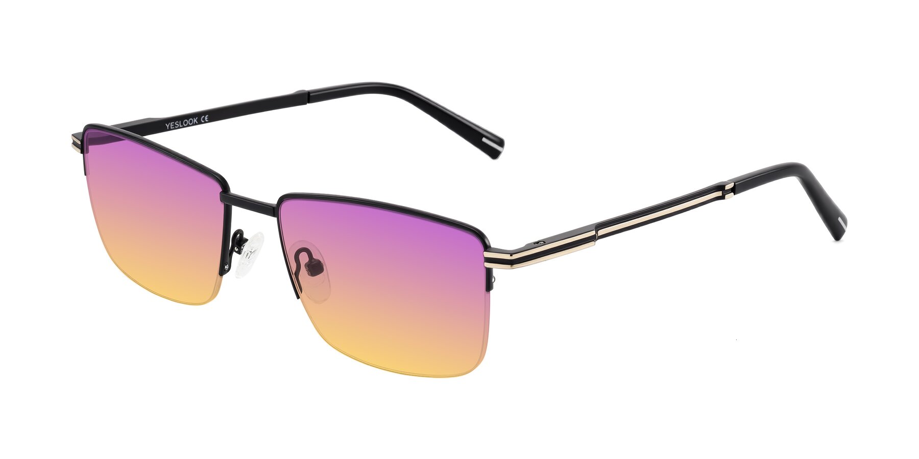 Angle of Ngoyi in Matte Black with Purple / Yellow Gradient Lenses