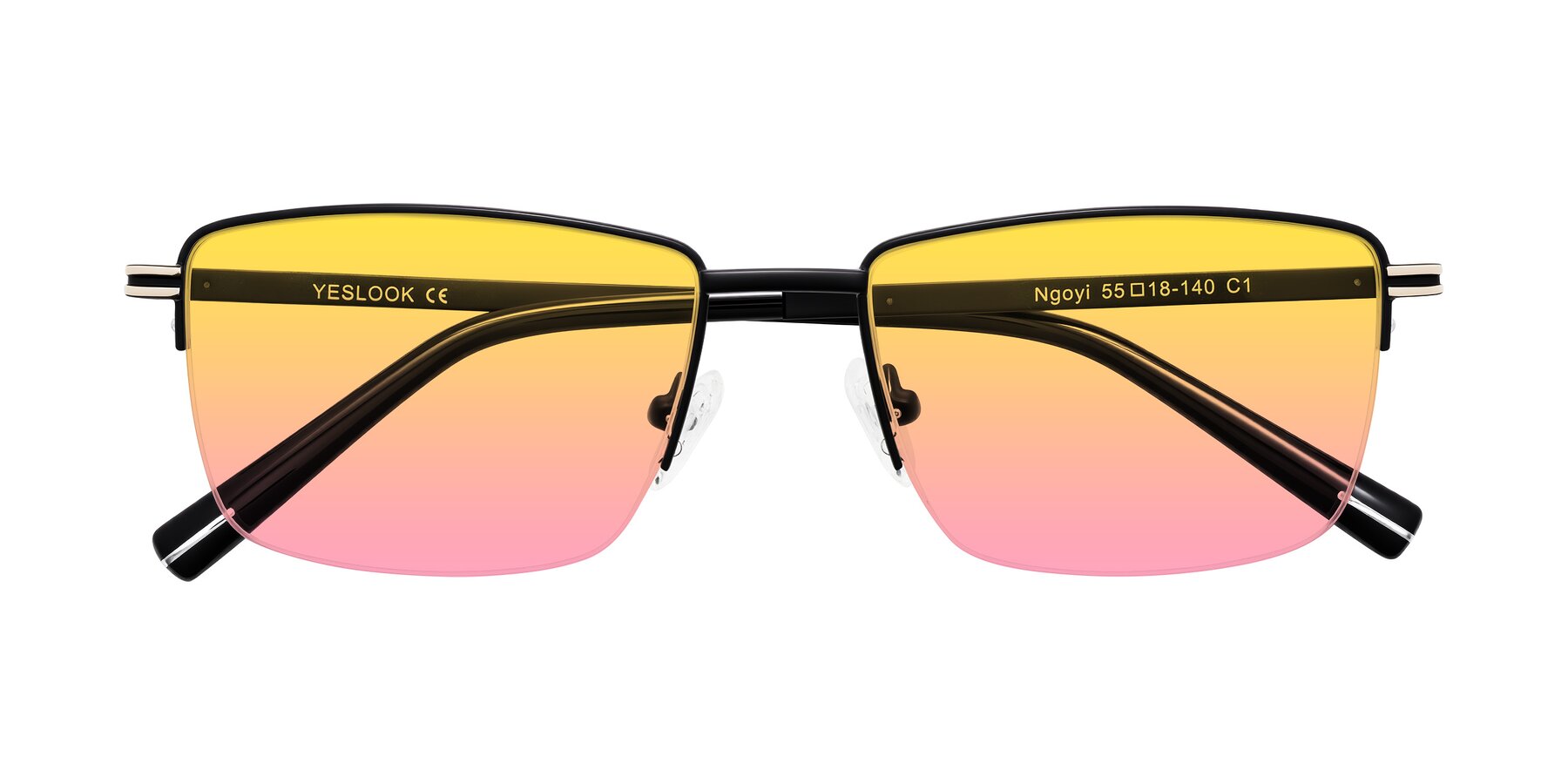 Folded Front of Ngoyi in Matte Black with Yellow / Pink Gradient Lenses