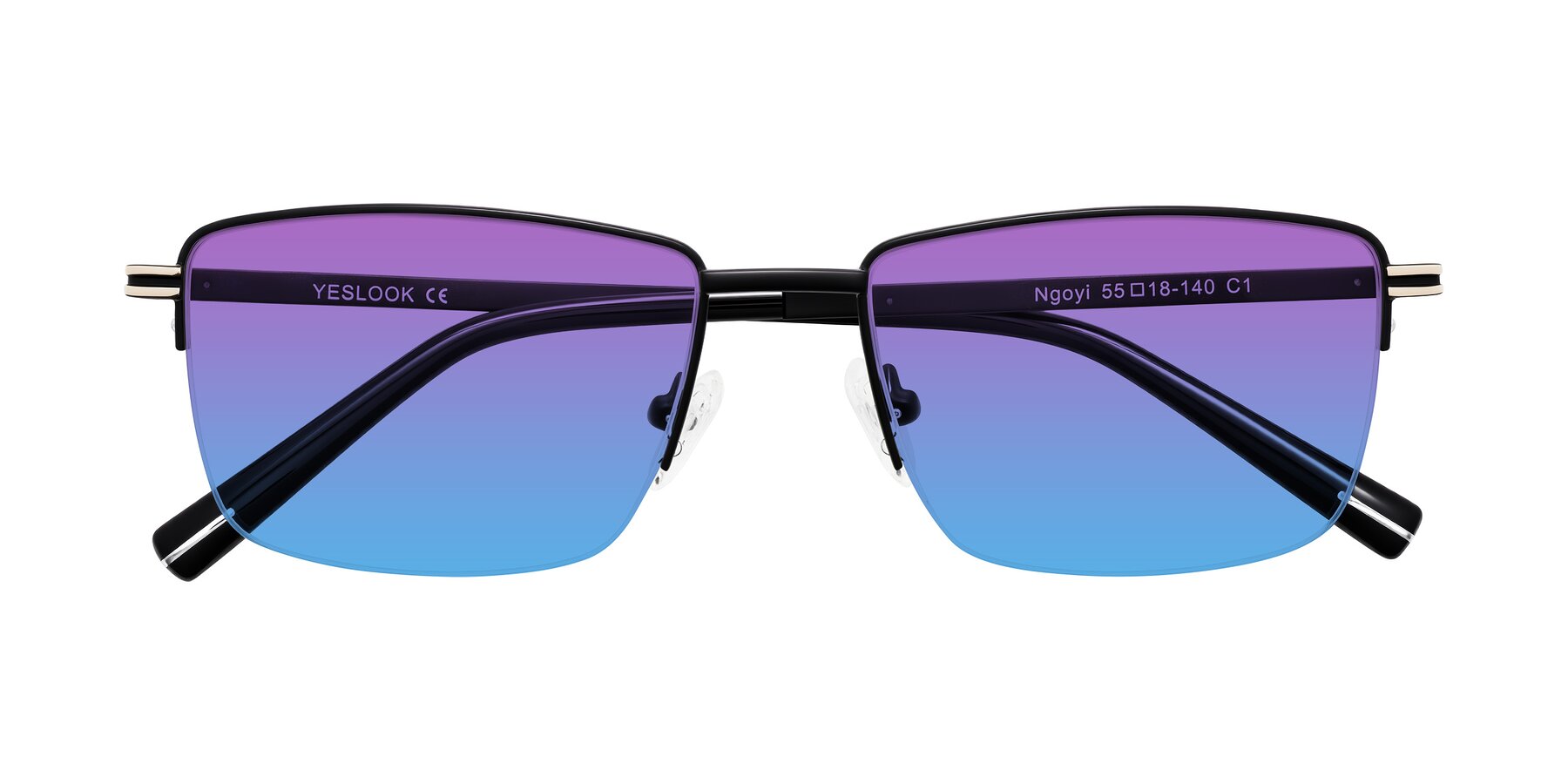 Folded Front of Ngoyi in Matte Black with Purple / Blue Gradient Lenses