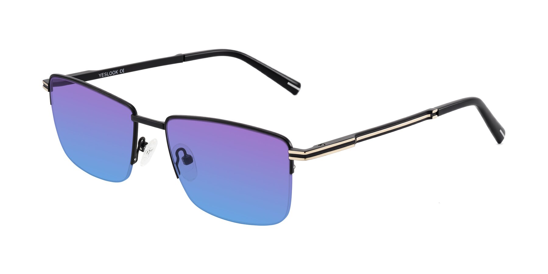 Angle of Ngoyi in Matte Black with Purple / Blue Gradient Lenses