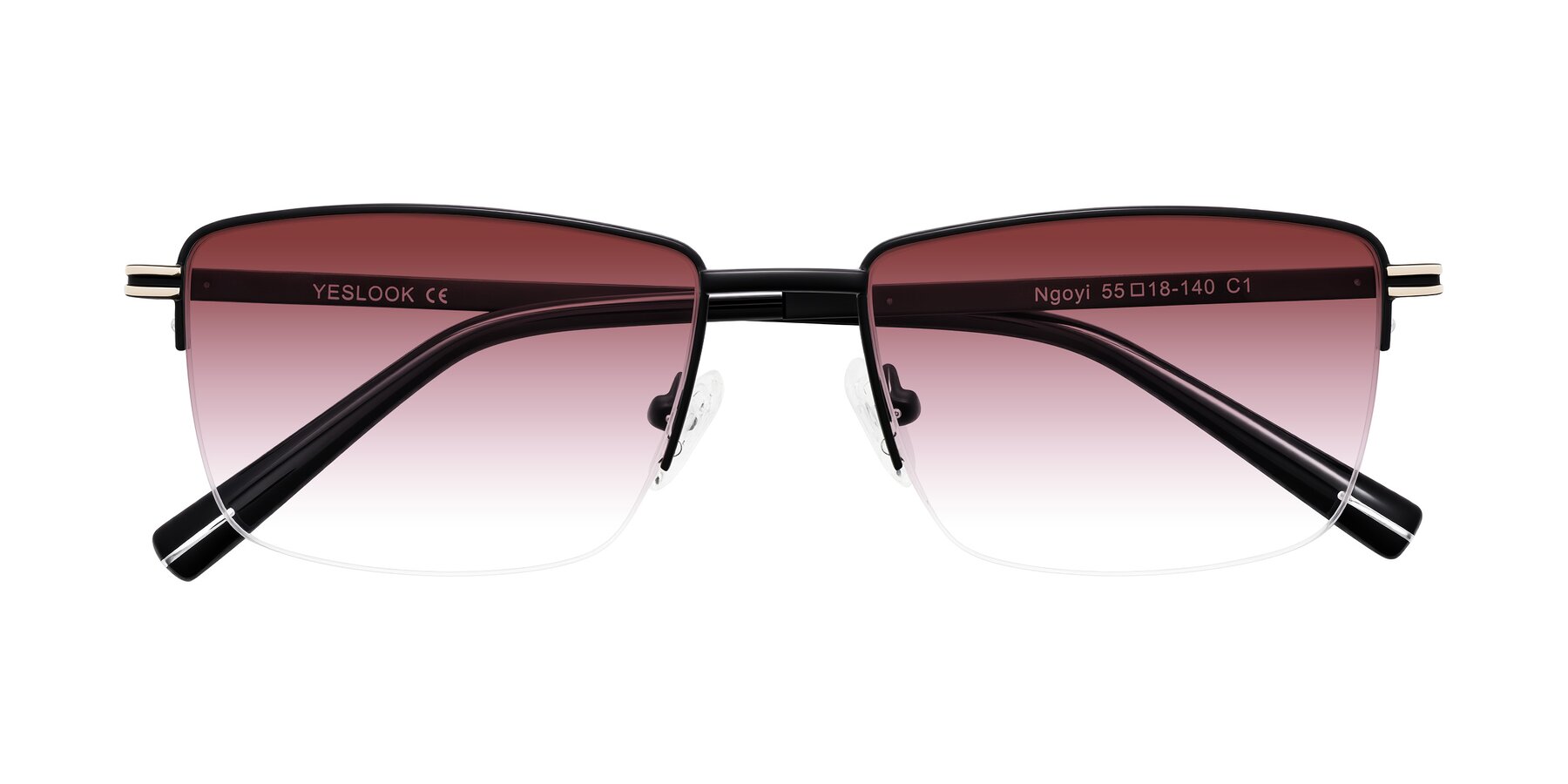 Folded Front of Ngoyi in Matte Black with Garnet Gradient Lenses