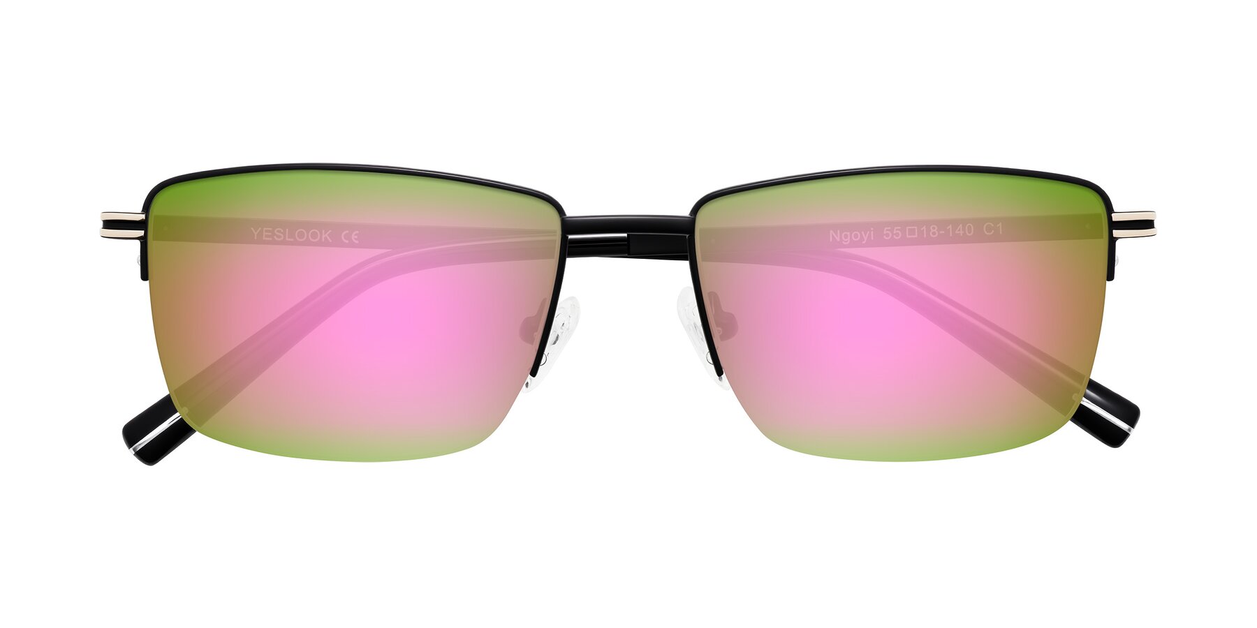 Folded Front of Ngoyi in Matte Black with Pink Mirrored Lenses