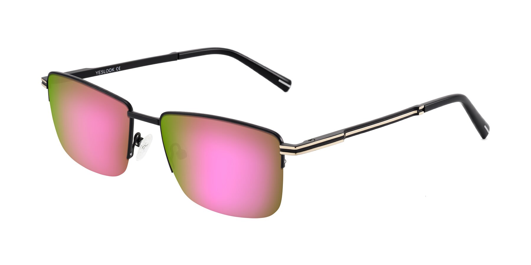 Angle of Ngoyi in Matte Black with Pink Mirrored Lenses