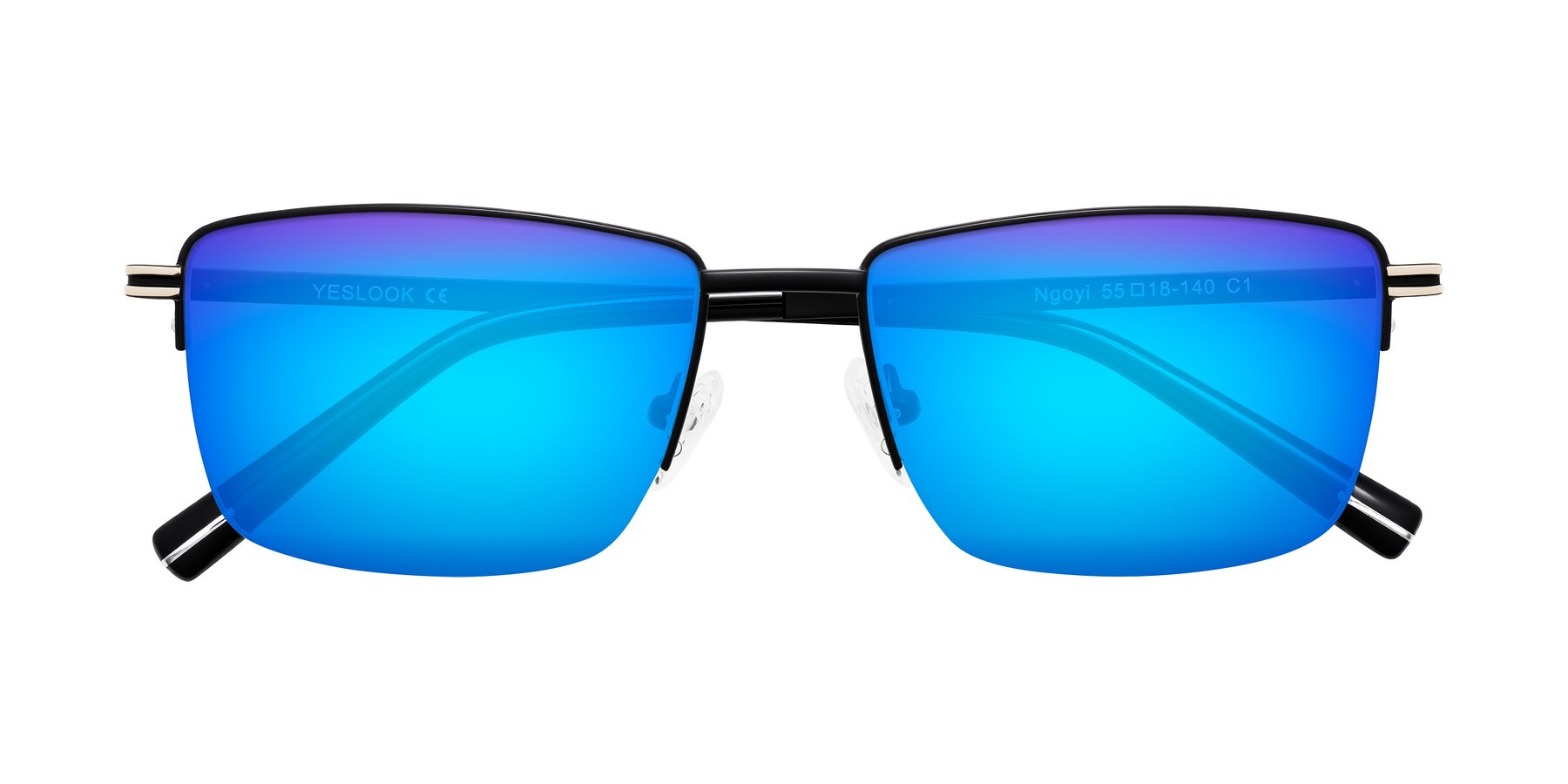 Folded Front of Ngoyi in Matte Black with Blue Mirrored Lenses