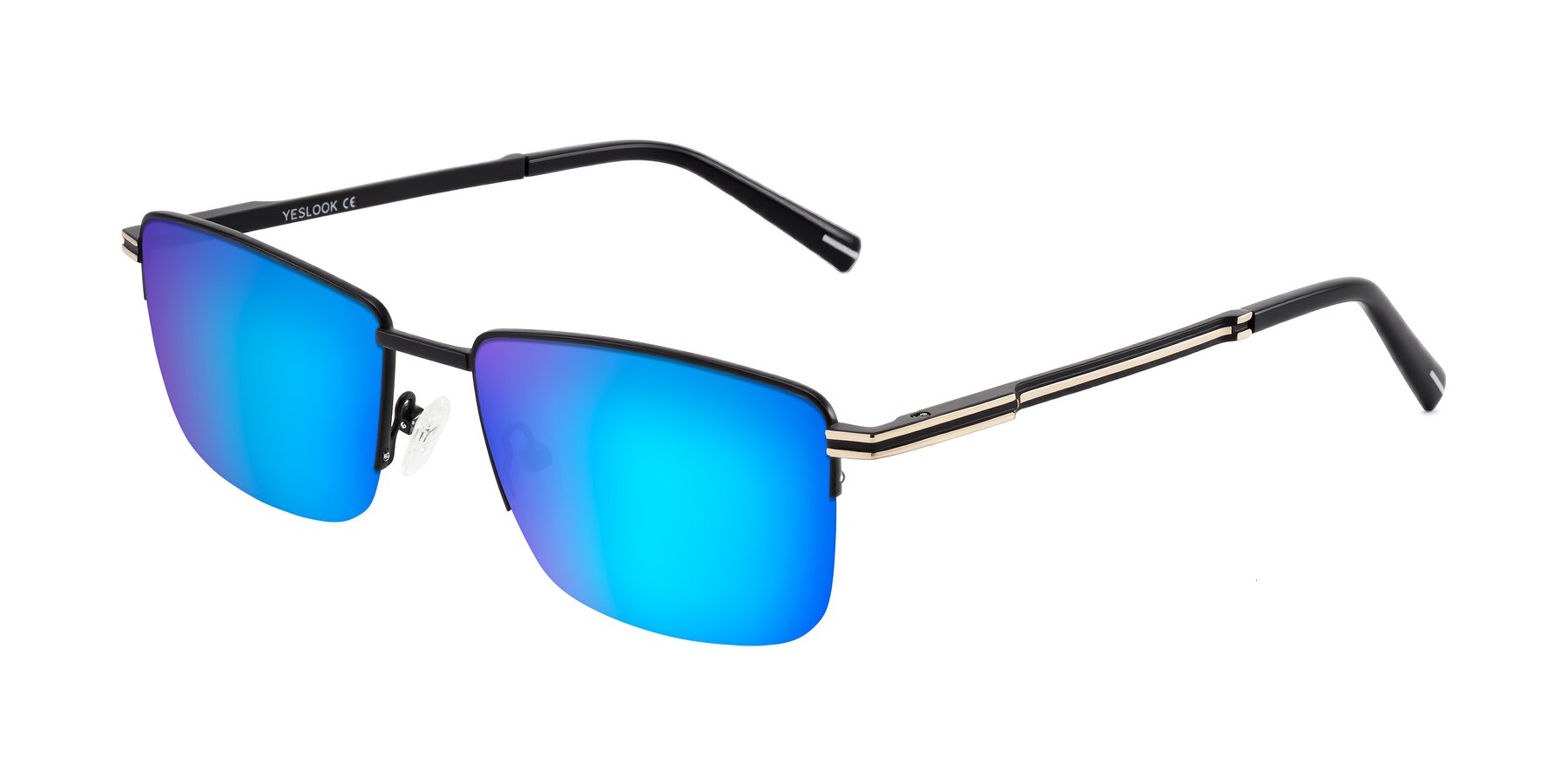 Angle of Ngoyi in Matte Black with Blue Mirrored Lenses
