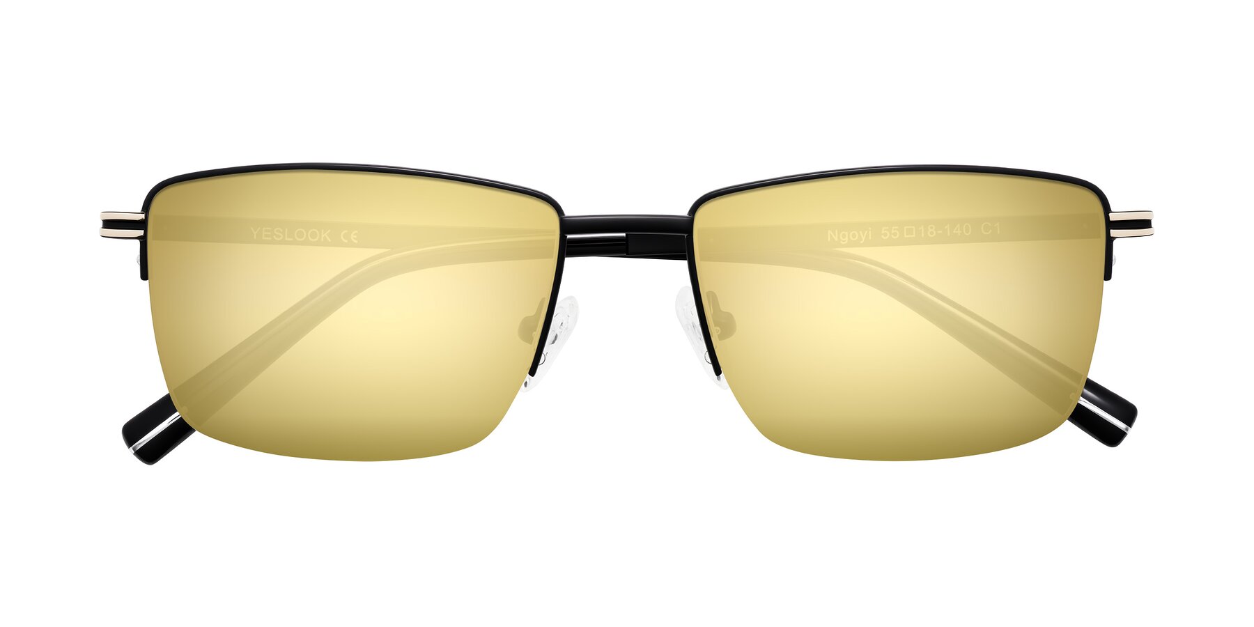 Folded Front of Ngoyi in Matte Black with Gold Mirrored Lenses