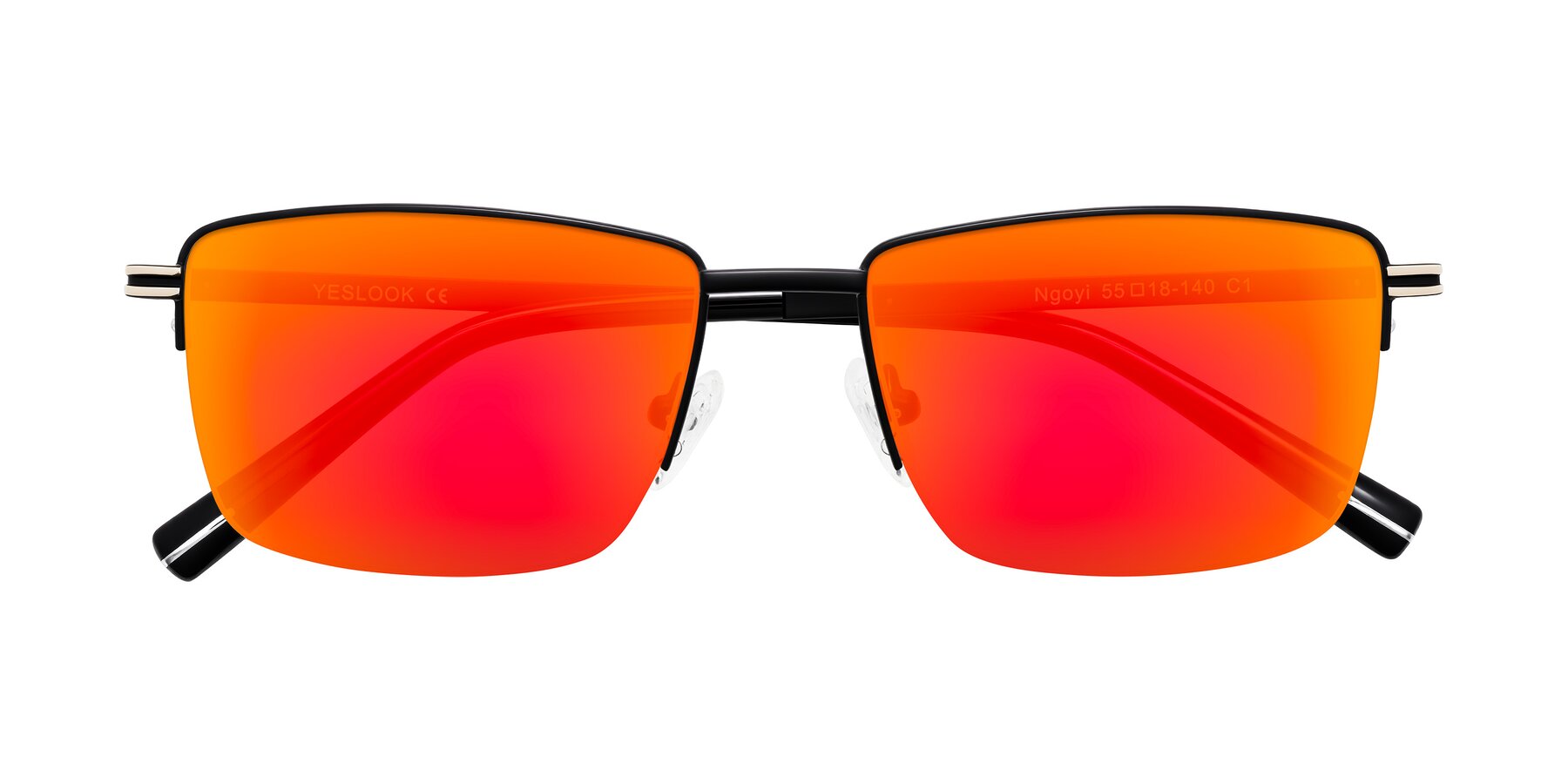 Folded Front of Ngoyi in Matte Black with Red Gold Mirrored Lenses