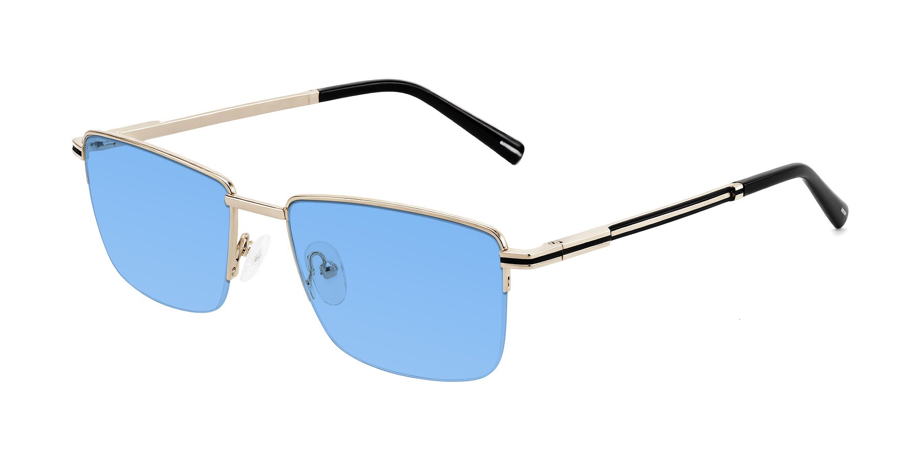 Angle of Ngoyi in Gold with Medium Blue Tinted Lenses