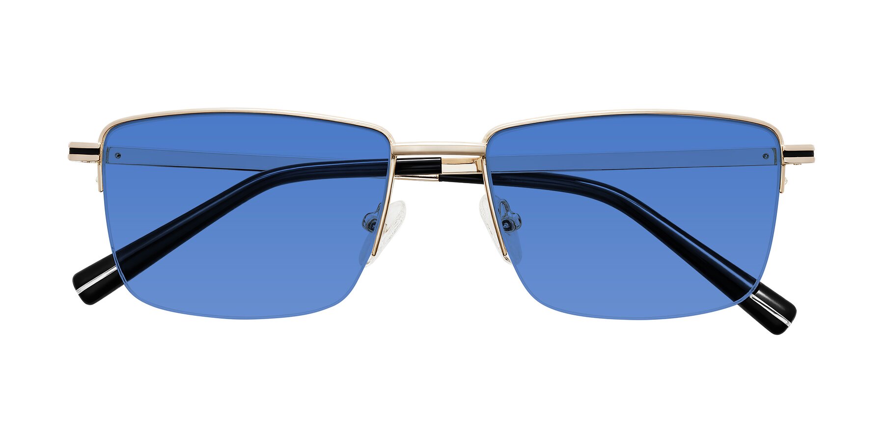 Folded Front of Ngoyi in Gold with Blue Tinted Lenses