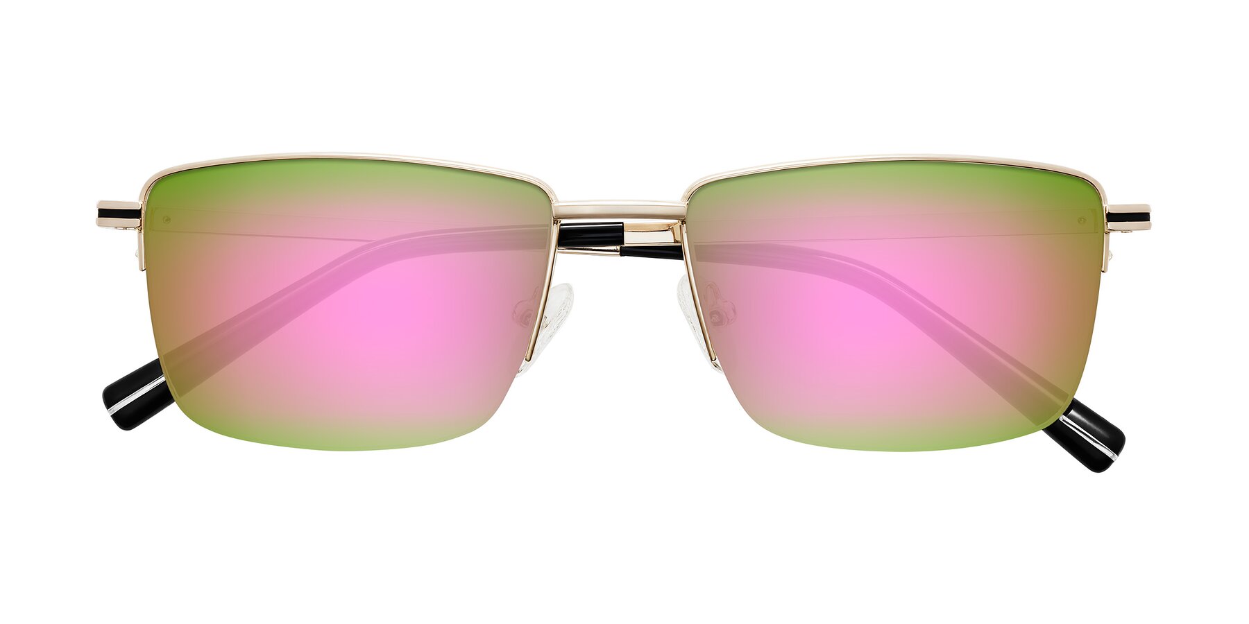 Folded Front of Ngoyi in Gold with Pink Mirrored Lenses